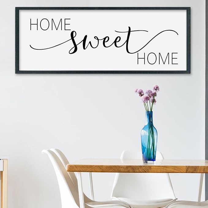 SRSZHIYUE Home Sweet Home Sign 32"x12" for Farmhouse Rustic Large Family Living Room Over Couch Modern Horizontal Wall Decor, Wood Framed Plaques Art Decorative (Black)