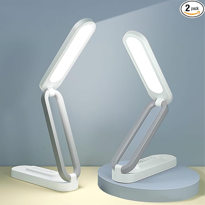 LED Desk Lamp for Office Home & Battery Operated Lamp Rechargeable Lamp Foldable & Portable Light, LED Desk Light Strip, 3 Brightness Dimmable Small Desk Lamp Wireless Reading Lamp(2PACK)