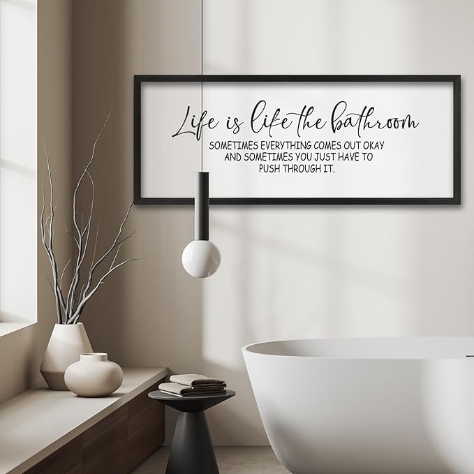 ZZJJHYWGQ Life Is Like The Bathroom Wall Decor 32×12 Inch Large Laundry Wood Framed Sign for Funny Bathroom Restroom Toilet Wall Hanging Art (Black)