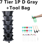 Vertical Planter, 7 Tier Stackable Strawberry Planter with Garden Tool Set, Movable Indoor/Outdoor Garden Herb Pot for Growing Vegetables and Succulents, Dark Gray