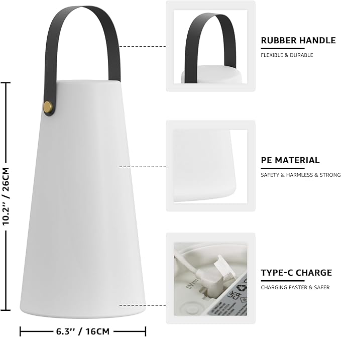 Portable Outdoor Table Lamp, Cordless Rechargeable Outdoor Table Lanterns RGB LED Lights with Remote, IP44 Water-Resistant Battery Operated Hanging Lamp for Patio Garden Camping Dining Room