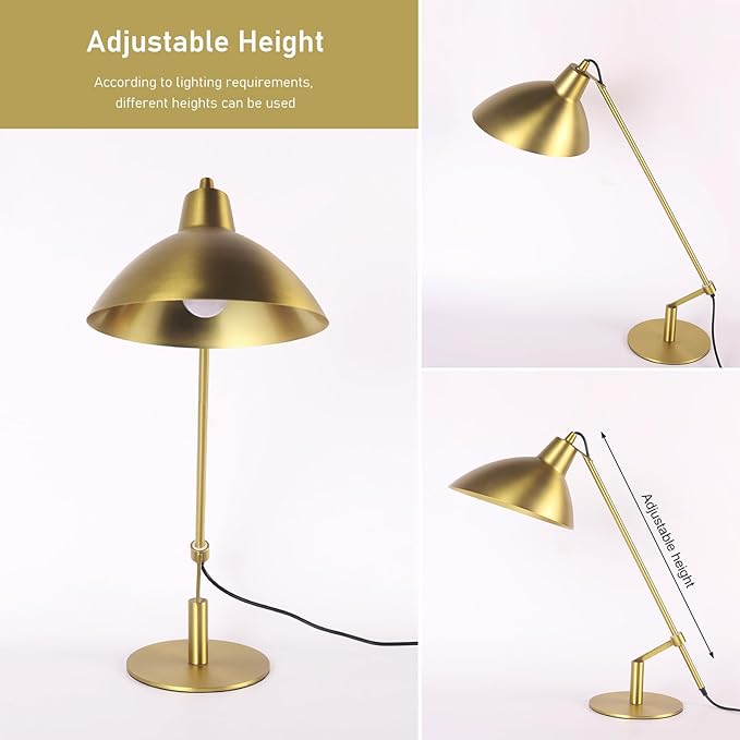 Desk Lamp Modern Industrial 100% Metal Table Lamp 22", Soft White Light (3000K) with Adjustable Switch, Ideal for Office Bedroom Study Room Living Room Nightstand Bedside Lamps Brass