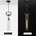 Modern Black Pendant Lights Set of 2, 21.6'' kitchen pendant lighting over island, Indoor Adjustable Height Glass Pendant Light Fixtures, Large Pendant Lights Kitchen Island, E12 Bulb Included