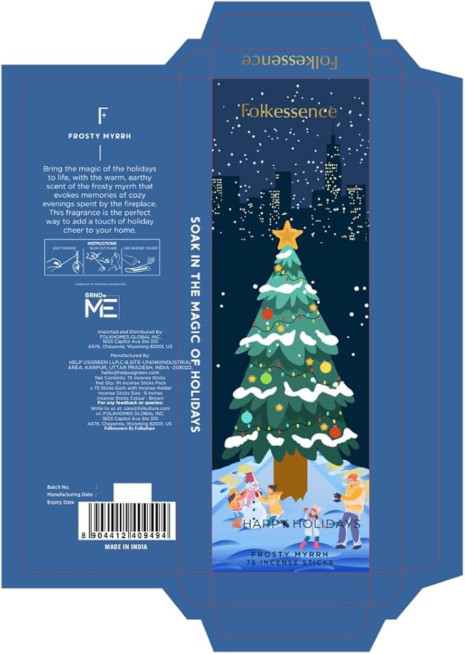 Folkulture Incense Sticks | Pack of 75 Natural and Non Toxic Incents for Meditation & Spiritual Practice at Home | Organic Aromatherapy Box Inscents-Sticks (Happy Holidays)