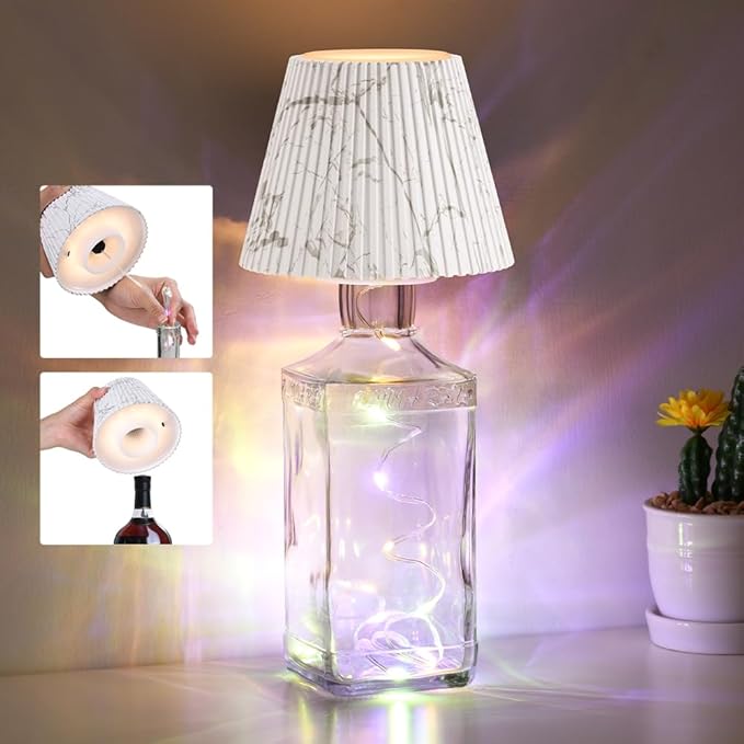 WILIT Wireless Lamp Shades for Table Lamps, 3-Level Brightness Wine Bottle Lights, Cool Desk Lamps for Bar Decor, Wine Lamp with RGB Lights, Touch Lamp Cordless, House Warming Gifts, White Desk Lamp