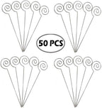 HOHIYA 50pc Floral Card Holder Pick Stick Wire Clip Photo Picture Centperieces Memo Note Clamp Clay Cake Accessories Silver 5 Inch