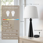 Seealle Modern Table Lamps Set of 2 - Touch Bedside Lamp for Nightstand with USB C+A,3-Way Dimmable Black Nightstand Lamps for Living Room Bedroom End Table(Bulb Included)