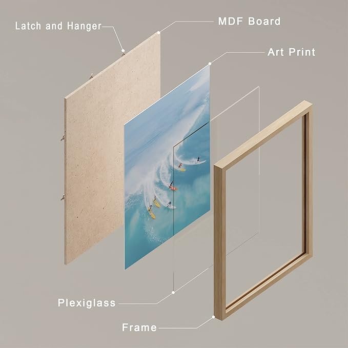 SIGNWIN Framed Ocean Nautical Landscape Wall Art, Set of 4 Surfing Surfboard Aerial View Wall Decor Prints, Nature Wilderness Wall Décor for Living Room, Bedroom - 8"x10"x 4 Natural