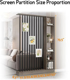 Wall Room Divider, Storage Cabinet Storage Display with Shelves, Modern Freestanding Wood Room Divider Screen, Wall Privacy Screens for Home Decorative (Grey Oak+Black,39.5" L x 9.5" W x 79.5" H)