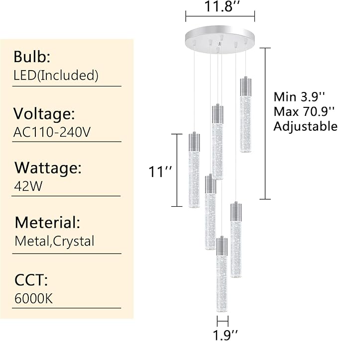 Mini Chandeliers for Kitchen Island Modern Crystal Pendants Light Dining Room Pendant Lighting Fixture High Ceiling Hanging Lights Bedroom Island Kitchen Foyer 6000K White Light Fixtures Chrome