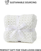 YnM Chunky Throw Blanket, Medium-Weight, Hand Knitted, Skin Friendly, Ventilated and Breathable, Machine Washable, Home Décor Piece for Couch, Sofa and Bed (White, 50x70 Inch)