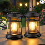 Solar Lanterns Outdoor Waterproof: 2 Pack Hanging Solar Lights for Outside Patio Porch Garden Tabletop Decor - Bright LED Warm White Solar Powered Lighting - 2025 Gardening Lovers Mom Gifts