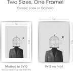 Homeforia 9x12 Picture Frame Silver, High End Metal 9 x 12 Frames with Mat 7 by 10 inch Photo, 9by12 Poster Frame Matted to 7x10 Print, 12x9 Wall or Tabletop Frames, Tempered Glass, Wall Kit, Set of 1