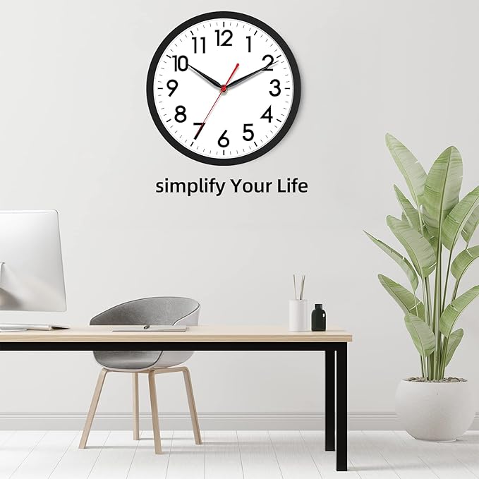 AKCISOT 12 Inch Wall Clock Silent Non-Ticking Modern Wall Clocks Battery Operated - Analog Classic Clock for Office, Home, Bathroom, Kitchen, Bedroom, School, Living Room(Black)