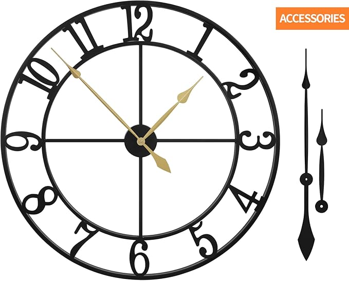 LEIKE Extra Large Wall Clocks,Silent Little Ticking,Battery Operated Vintage Round Modern Metal Wall Clock for Living Room, Bedroom,Farmhouse,Office Home Decor-32 Inch(Black-Arabic Number)
