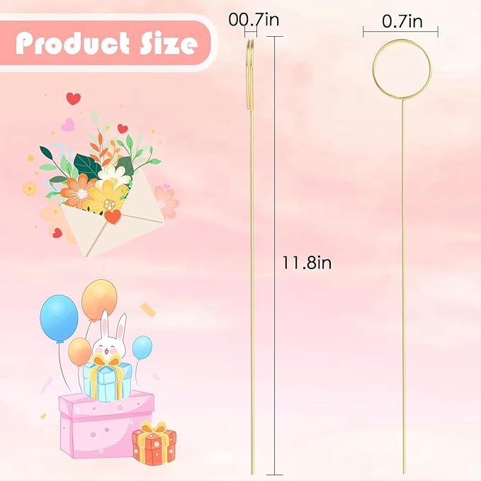 Picture Holders for Centerpieces,40Pcs Gift Card Holder Picks,Metal Photo Holders for Centerpieces,Sticks for Flower Bouquet Wedding Party Birthday (Round Shaped)