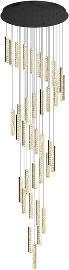 Modern Large Crystal Chandelier for High Ceiling LED Dimmable Chandelier Lighting for Foyer Hallway Staircase 36-Light Black