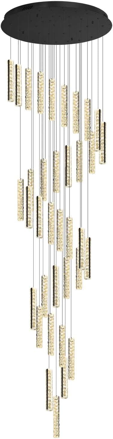 Modern Large Crystal Chandelier for High Ceiling LED Dimmable Chandelier Lighting for Foyer Hallway Staircase 36-Light Black