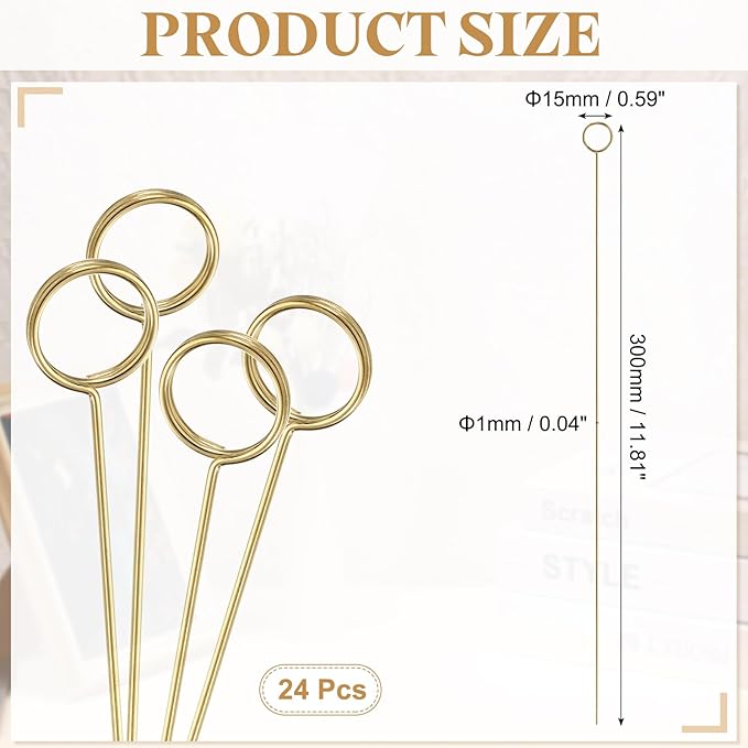 uxcell 24 Pcs Table Card Holders, 11.8 Round Metal Craft Wire Clips Picture Clip Table Number Holders Picks for Wedding, Photos, Memo, Restaurant, Gold