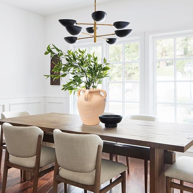 Handcrafted Flower Vase, 9.8" Tall Terracotta Vases, Vintage Rustic Ceramic Vase Décor with 4 Handles, Wide Mouth, Matte Finish for Home Office Resto Café Décor