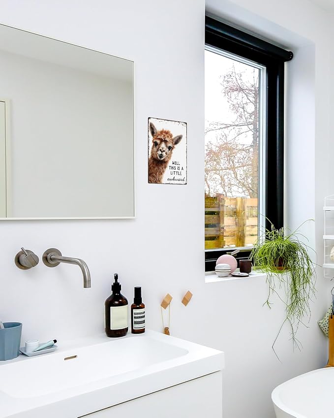 ALKB Funny Alpaca Metal Signs Farmhouse Bathroom Wall Decor Alpaca Lovers Gift 8 x 12 Inch