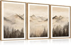 Celestdeco Nature Misty Forest Framed Canvas Wall Art Set, Foggy Landscape Wall Decor, Watercolor Pine Tree Wall Painting, Large Mountains Art Print for Living Room, Bedroom, Office - 24"X36"X3