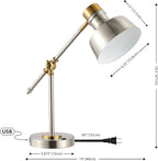 JONATHAN Y JYL7124B Allegra 18.5" Adjustable Cantilever LED Task Lamp, USB Charging Port, Classic, Coastal, Industrial, Farmhouse, Traditional for Bedroom, Living Room, Office, Nickel/Brass Gold