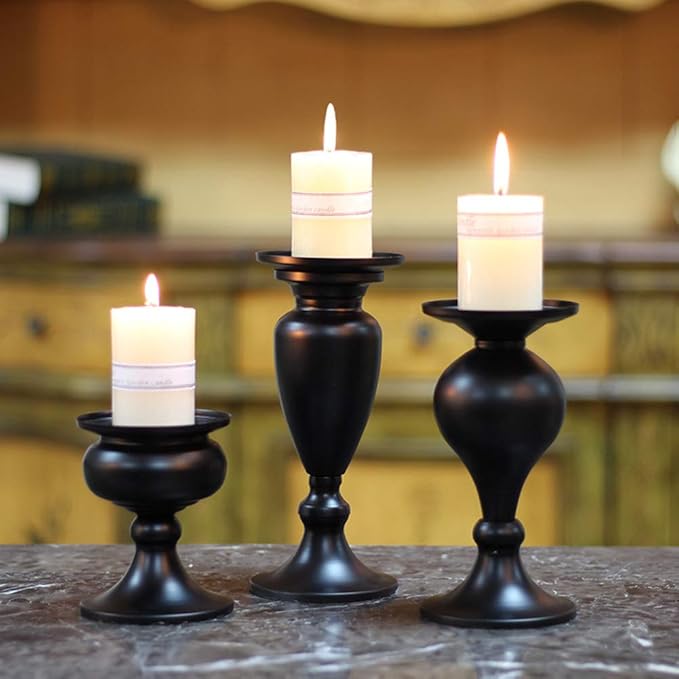 Sziqiqi Pillar Candle Holders Set of 3 Black for Table Mantle Fireplace Decor Modern Farmhouse Home Decor