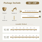 Oneach Gold Curtain Rods for Windows 66 to 120 Inch, 1 Inch Pole Adjustable Length Heavy Duty Metal Curtain Rod Set, for Outdoor Bedroom Kitchen Living Room (16 to 120 Inch)