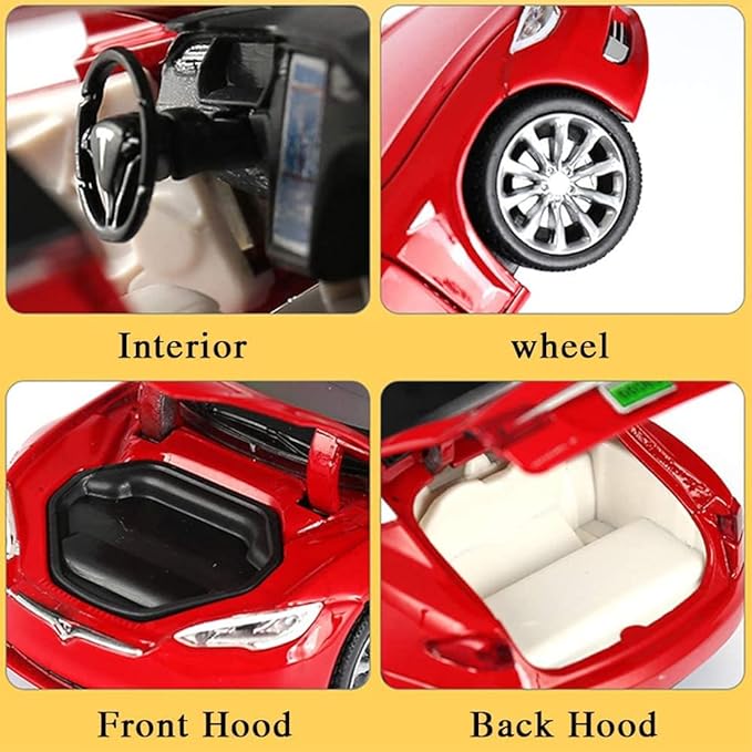 Toy Car Model X, Pull Back Car Toys Alloy Vehicles with Lights and Sound 1:32 Scale Model Car (Red)