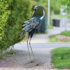 37 Inch Blue Heron Crane Statue, Metal Yard Art Outdoor Decoy, Garden Sculpture for Lawn/Pond Decoration, 1Pc, ORTBL-CR24053A-18