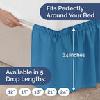 Wrap Around Dust Ruffle Bed Skirt - Denim Blue - Twin/Twin XL Size Beds with 24 Inch Drop - Elastic Strap - Adjustable Pleated Bedskirt with Brushed Fabric and Wrinkle Free - Women, Men, Kids & Teens