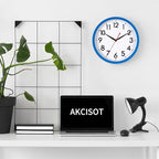 AKCISOT Wall Clock 10 Inch Silent Non-Ticking Modern Clocks Battery Operated - Analog Classic for Office, Home, Bathroom, Kitchen, Bedroom, School, Living Room(Blue)