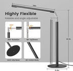 Metal LED Desk Lamp for Home Office - Foldable Industrial Desk Light with Base, 16" Dimmable Table Lamp for Reading, 4 Color Temps, 15W Modern Desktop Lamp for College Dorm Study Task Work