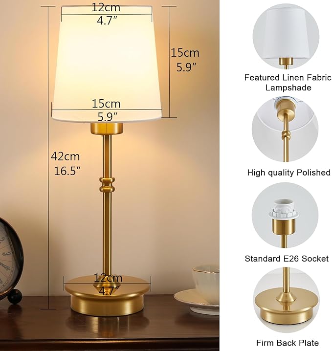 Rechargeable Cordless Table Lamp, Brushed Gold Battery Operated Desk Lamps with Detachable LED Bulbs, 13 Colors Dimmable Bedside Lights for Bedroom, Bar, Night Light, Camping