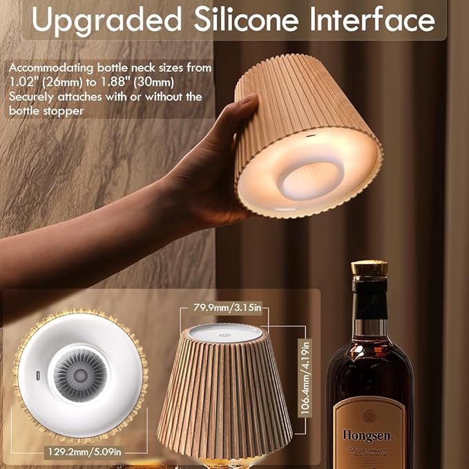 WILIT Wireless Bottle Lamp Shades for Table Lamps, 3 Level Brightness Touch Night Light, Rechargeable Cordless Lamp for Bedroom Bar&Restaurant, Table Top Decor, House Warming Gifts, Mothers Day Gifts