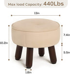 13in Small Foot Stool Ottoman, Round Faux Leather Foot Rest for Couch, Under Desk Pouf Footstool Footrest with Non-Skid Rubber Legs for Ling Room, Bedroom, 13''L x 13''W x 10.2''H, Beige