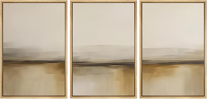 SIGNWIN Framed Canvas Print Wall Art Warm Neutral Horizon Abstract Beige and Brown Landscape Photography Modern Art Minimalist Black and White for Living Room, Bedroom, Office - 24"x36"x3 Natural