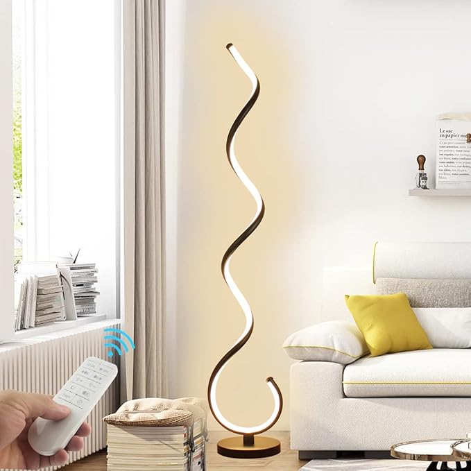 Spiral LED Floor Lamp, 40W Dimmable Modern Floor Lamps for Living Room with Remote Control, Stepless Adjustable Colors & Brightness Standing Lamp Reading Corner Floor Lamp for Bedroom - Black