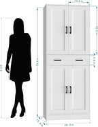White Kitchen Pantry, 71" Tall Storage Cabinet with Doors and Drawer for Kitchen, Hallway, Office