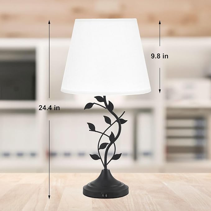 Kakanuo USB Table Lamp Bedside Lamp with USB C Charging Ports, White Traditional Nightstand Lamp Desk Lamp Large Retro Table Lamp for Bedroom and Living Room