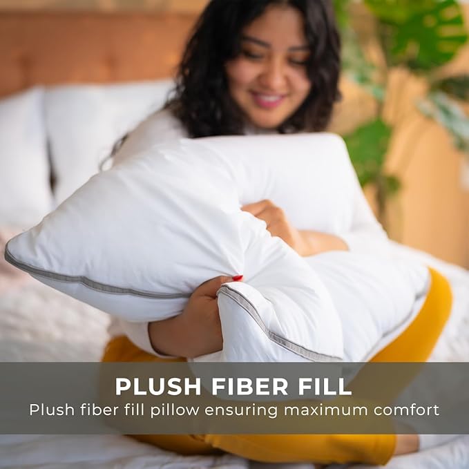 Set of 2 Bed Pillows for Sleeping Standard | Comfortable and Supportive | Premium Soft Down Alternative Microfiber Filled | Back and Side Sleeper Pillow