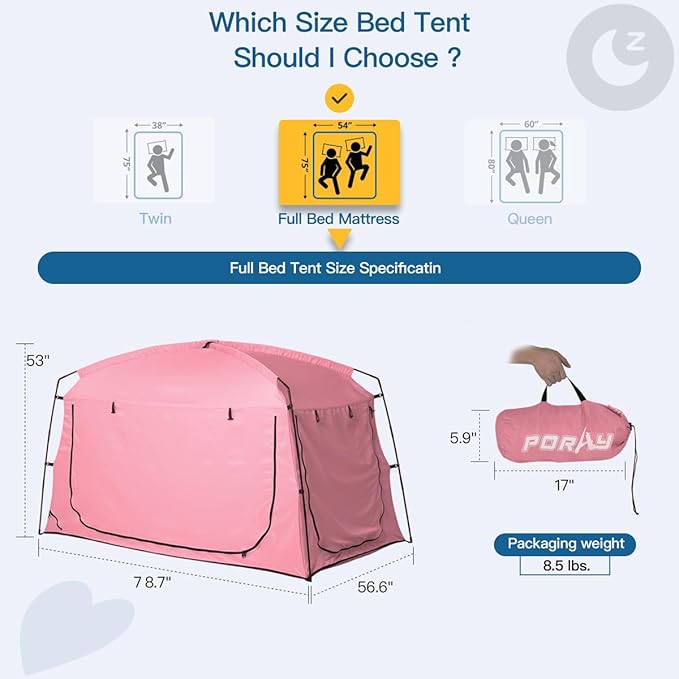 Bed Tent,Portable Privacy Sleeping Bed Canopy,Blackout 90% Drapes for Kids and Adult,Indoor Space Tent with Breathable Large Mesh Windows