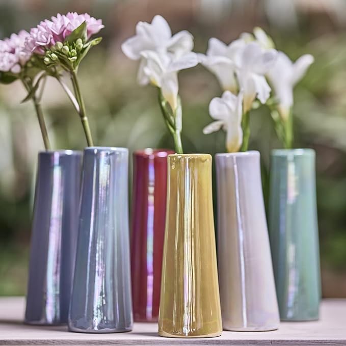 Chive - Set of 6 Galaxy, 1.5" in Wide 5.5" Tall Small Cylinder Ceramic Bud Flower Vase, Unique Single Flower Decorative Flower Vase for Home Decor