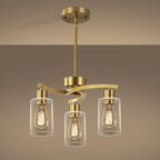 3-Light Gold Dining Room Chandeliers Over Table, Contemporary Kitchen Island Pendant Lighting, Industrial Hanging Light Fixture for Entryway Hallway Foyer Bedroom, Clear Glass Shade