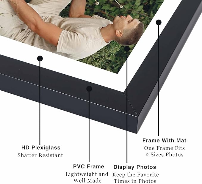 12 Packs A4 Picture Frames, Display 6x8 with Mat or 8.3x11.7 Without Mat, Gallery Wall Frame Set, 8.3 by 11.7 Frames Bulk Set of 12 Collage Wall Decor Photo Frames Set for Wall and Tabletop, Black