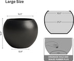 DTY Signature Mount Sherman Lightweight Durable Modern Fiberstone Sphere Planter for Indoor & Outdoor Drainage Hole & Rubber Plug Weather Resistant, 17" H x 21" Dia 14.4" Pot Opening - Large, Black