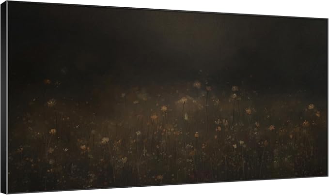 SIGNWIN 36"x60" Extra Large Framed Wall Art Dark Floral Meadow Moody Wildflower Field in Deep Earthy Tones Illustration for Home Living Room Bedroom Decor (Frame Assembly Required)