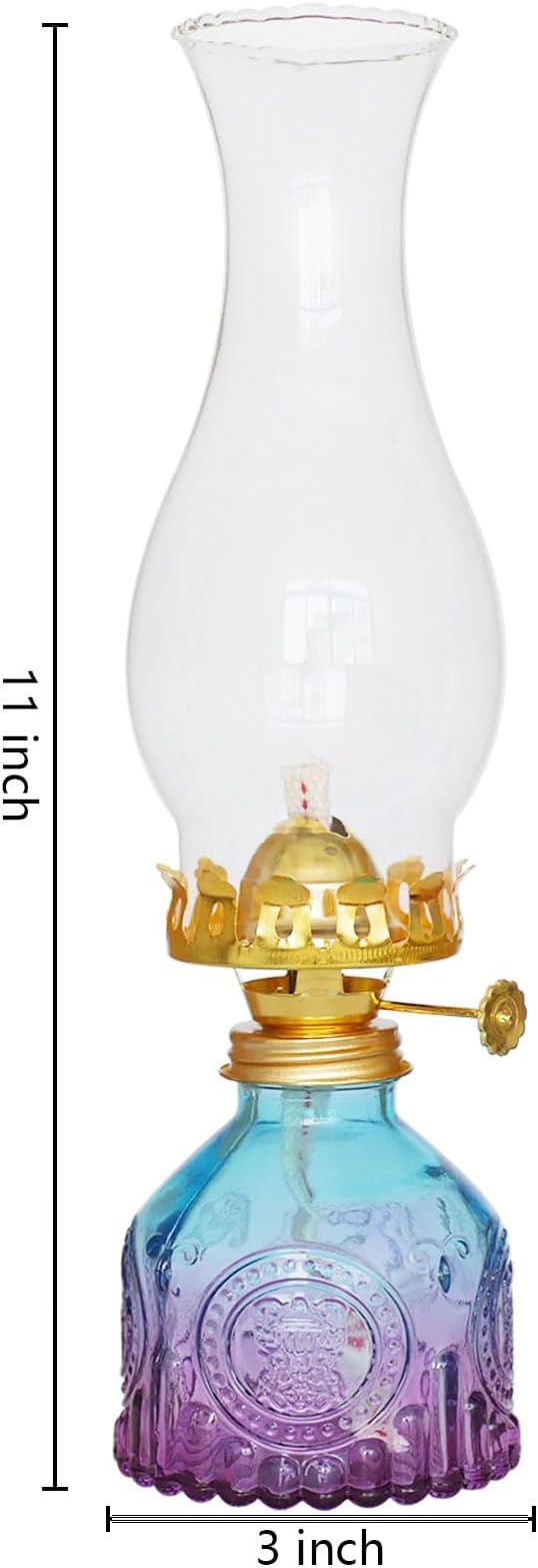 Oil Lamps for Indoor Use 2Pack, Gradient Pink Oil Lamp - 11x3 Vintage Kerosene Lantern, 48-Hour Burn, Adjustable Flame for Indoor/Outdoor Use