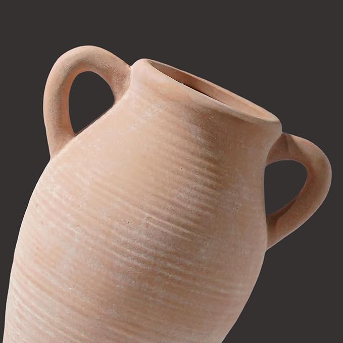 Sunddo Terracotta Vase with 2 Handles, 8 inch Rustic Ceramic Vase, Farmhouse Decor, Table Living Room Bedroom Fireplace Decor